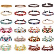 24pcs Men Women Linen Hemp Cords Wood Beads Ethnic Tribal Bracelets Leather Wristbands Friendship Bracelet For Men Women